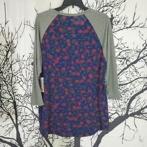 LuLaRoe Randy Top Grey w Blue & Pink Flower